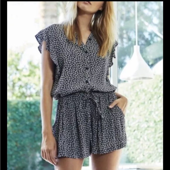 RAILS Ellie Petals Floral Romper Small Black White - Picture 1 of 8